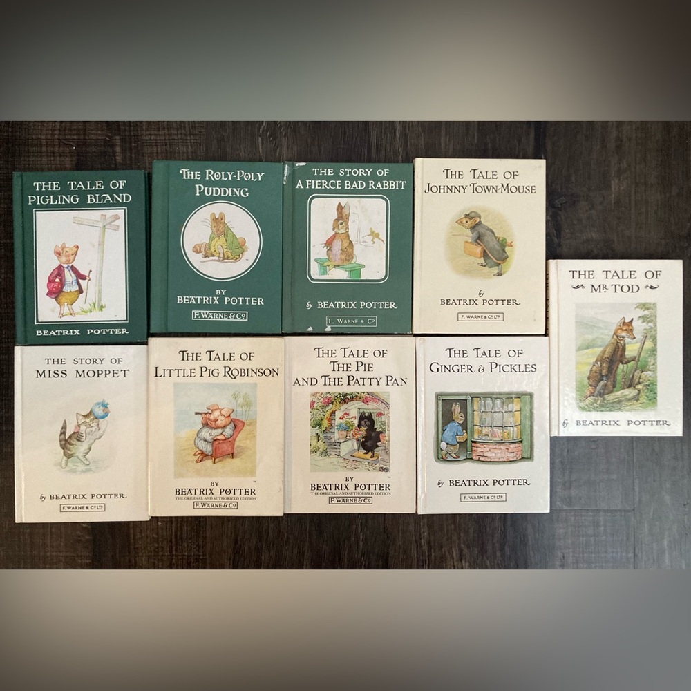 Vintage Beatrix Potter Books x9 Peter Rabbit 1906-1985 Green Books Hardcover